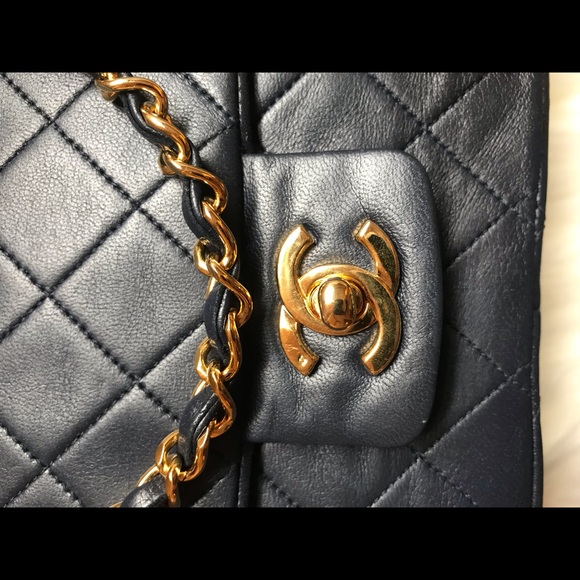 Chanel Vintage Single Flap bag Navy lambskin - Picture 8 of 15